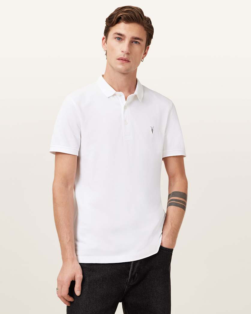 AllSaints Reform Short Sleeve Polo Shirt Navy Blue