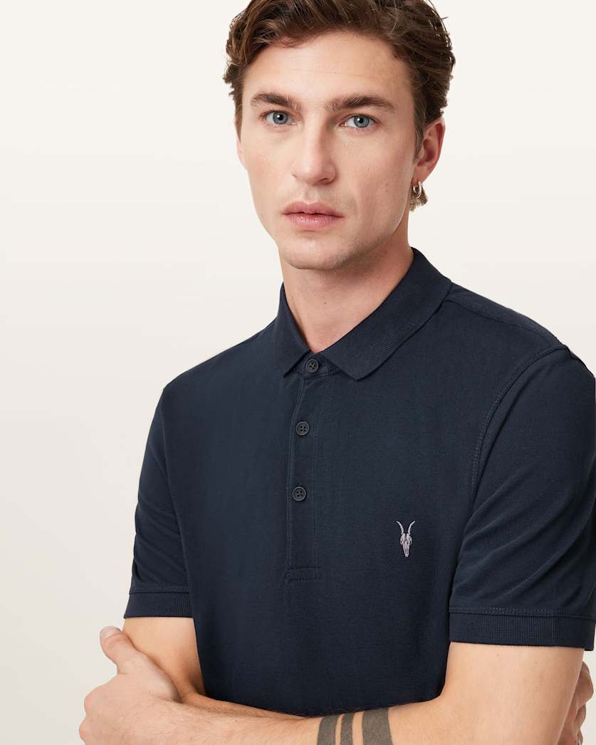 AllSaints Reform Short Sleeve Polo Shirt Navy Blue