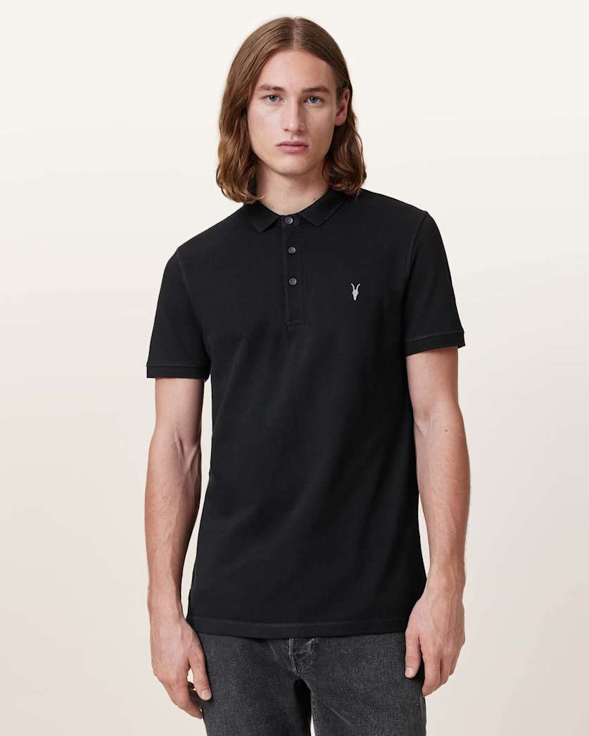 AllSaints Reform Short Sleeve Polo Shirt Navy Blue