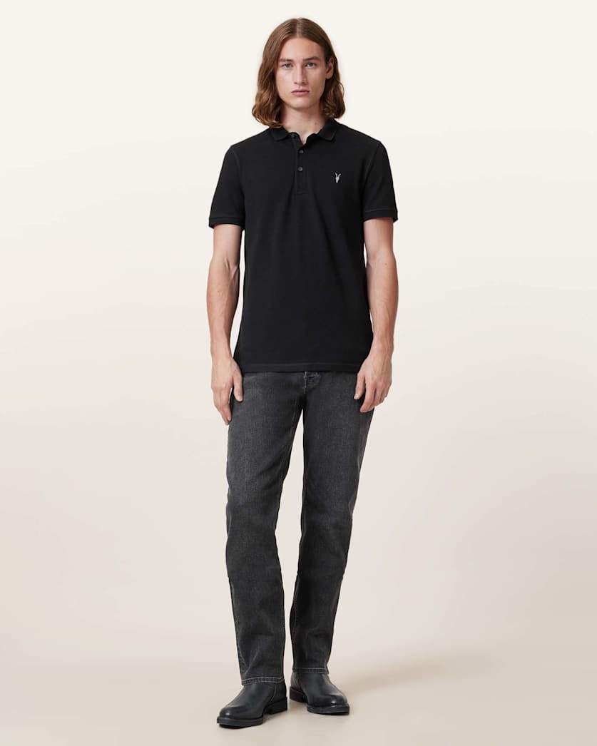 AllSaints Reform Short Sleeve Polo Shirt Navy Blue