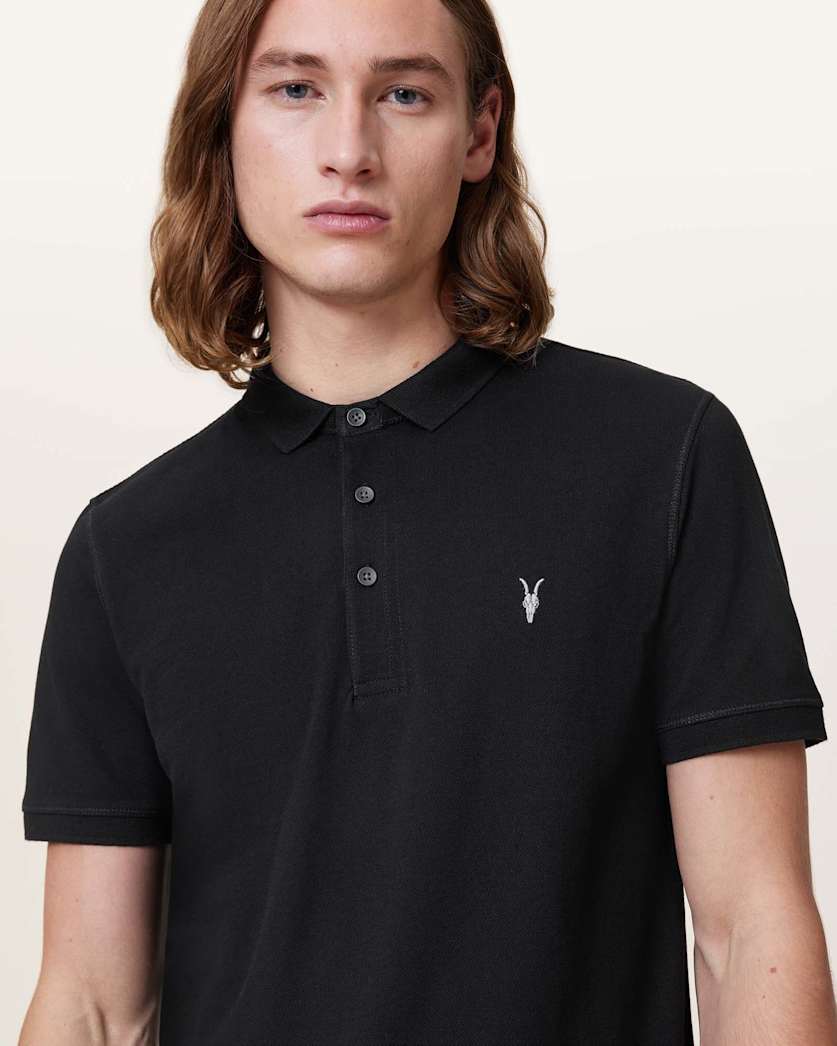 AllSaints Reform Short Sleeve Polo Shirt Navy Blue