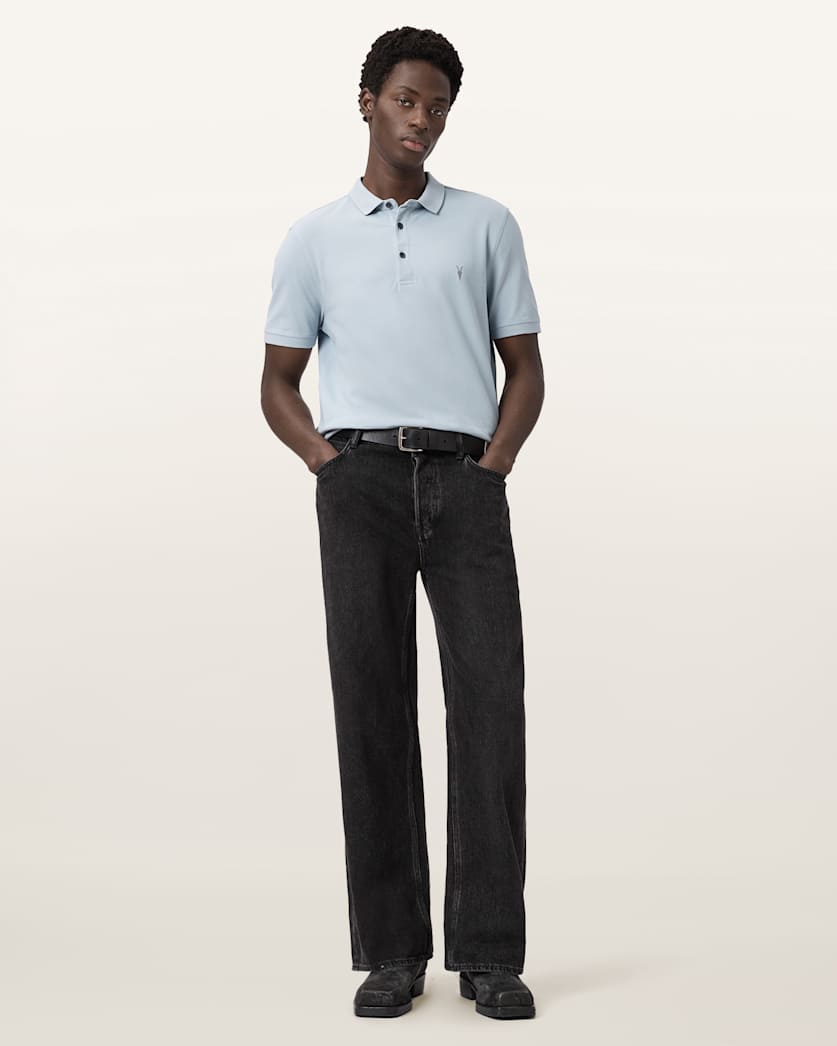 AllSaints Reform Short Sleeve Polo Shirt Navy Blue