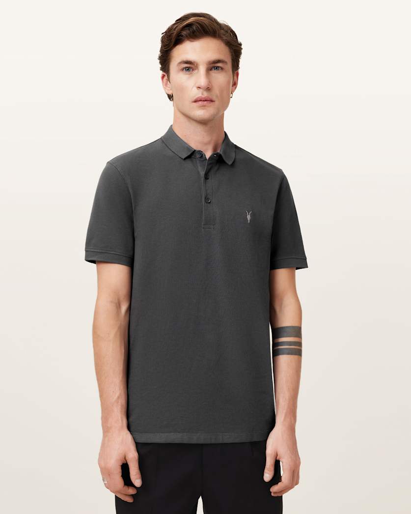 AllSaints Reform Short Sleeve Polo Shirt Navy Blue