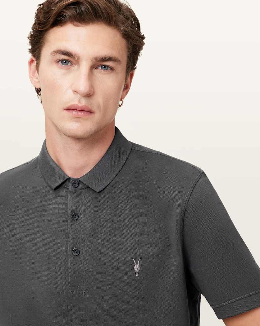 AllSaints Reform Short Sleeve Polo Shirt Navy Blue