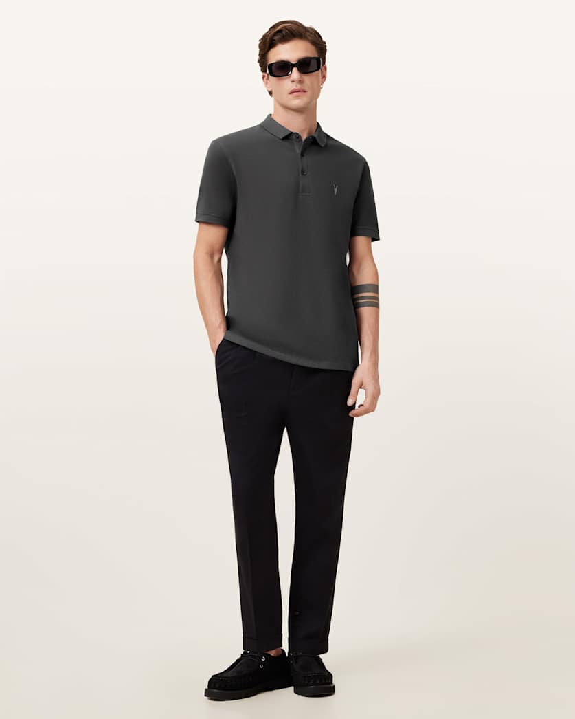 AllSaints Reform Short Sleeve Polo Shirt Navy Blue