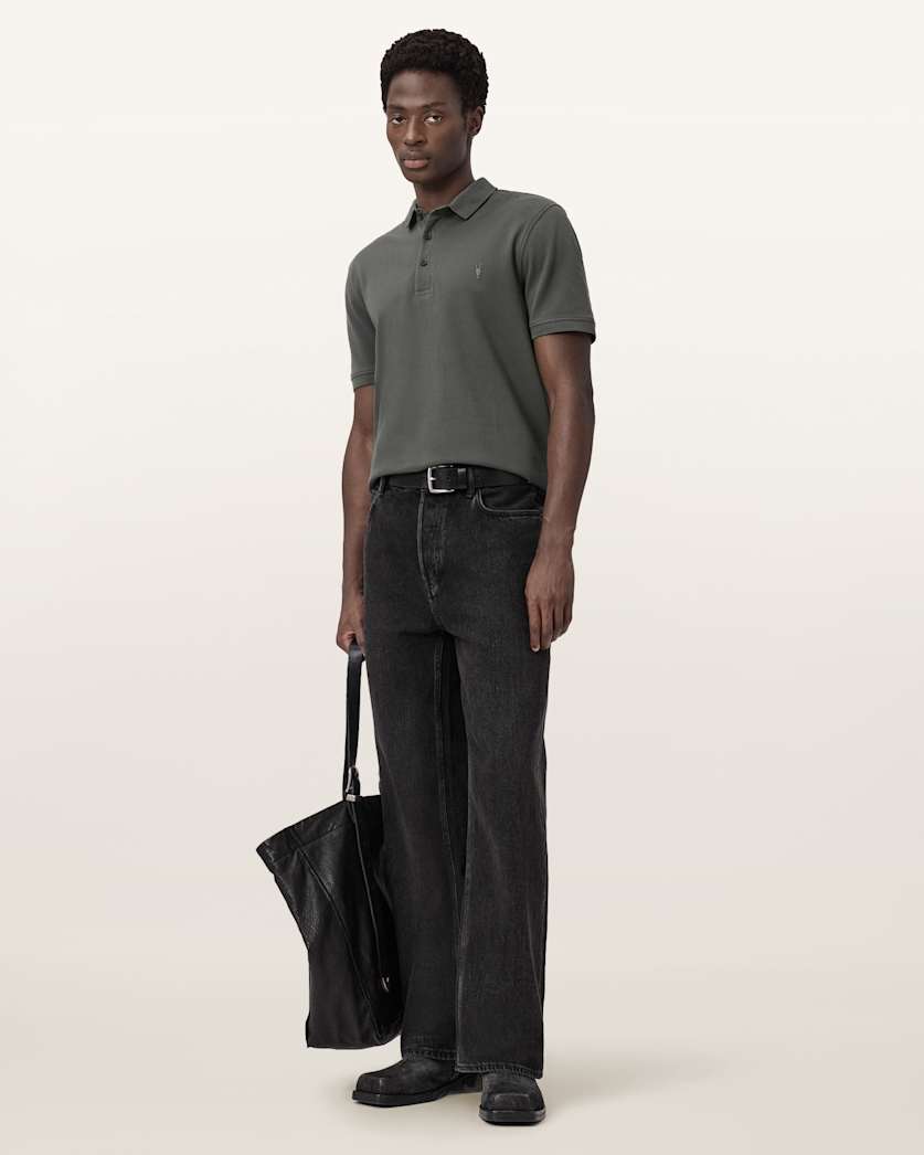 AllSaints Reform Short Sleeve Polo Shirts 2 Pack Grey/Lake Blue