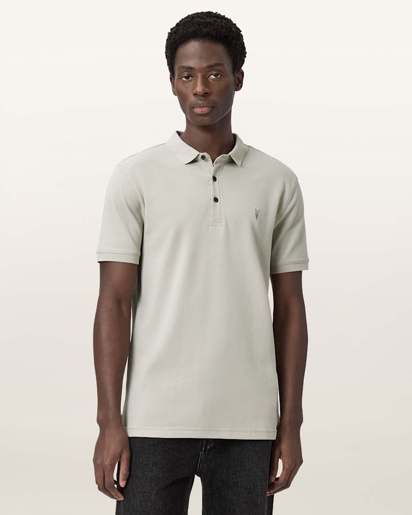 AllSaints Reform Short Sleeve Polo Shirts 2 Pack Grey/Lake Blue