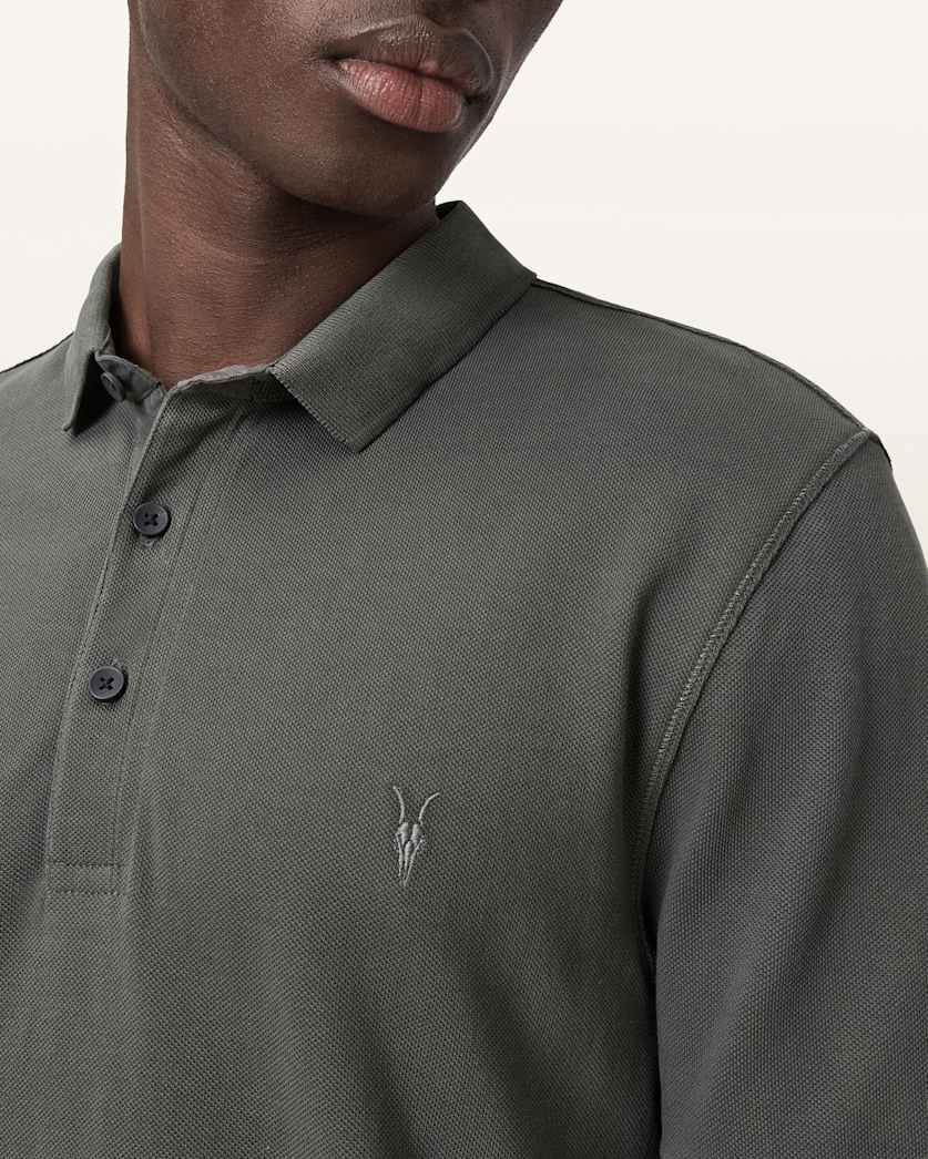 AllSaints Reform Short Sleeve Polo Shirts 2 Pack Grey/Lake Blue