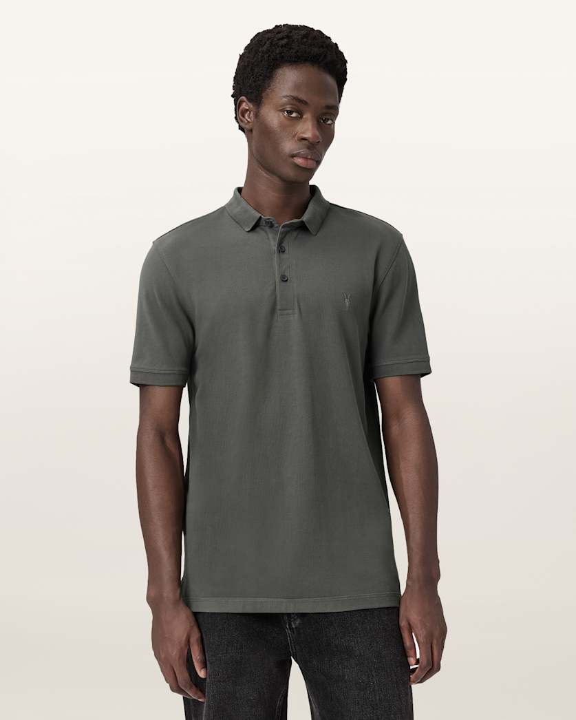AllSaints Reform Short Sleeve Polo Shirts 2 Pack Grey/Lake Blue