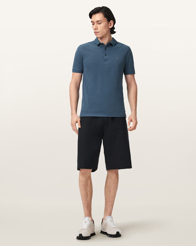 AllSaints Reform Short Sleeve Polo Shirts 2 Pack Grey/Lake Blue