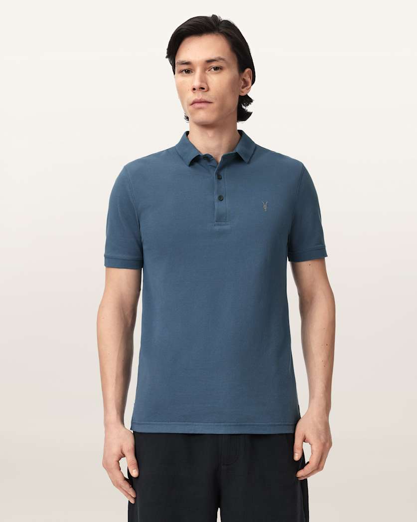 AllSaints Reform Short Sleeve Polo Shirts 2 Pack Grey/Lake Blue