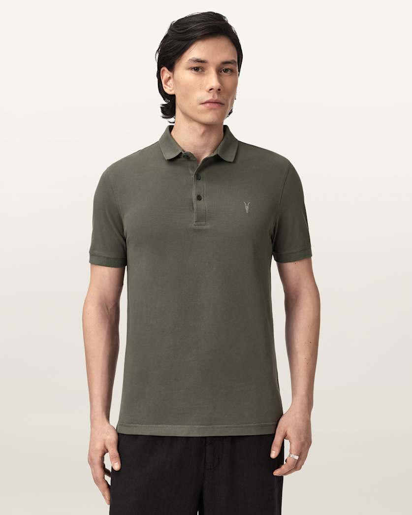 AllSaints Reform Short Sleeve Polo Shirts 2 Pack Grey/Lake Blue