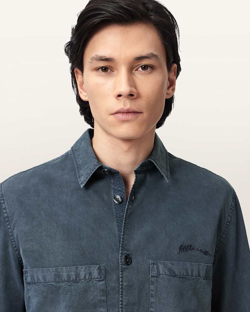 AllSaints Rohdi Long Sleeve Overshirt Dark Steel Blue