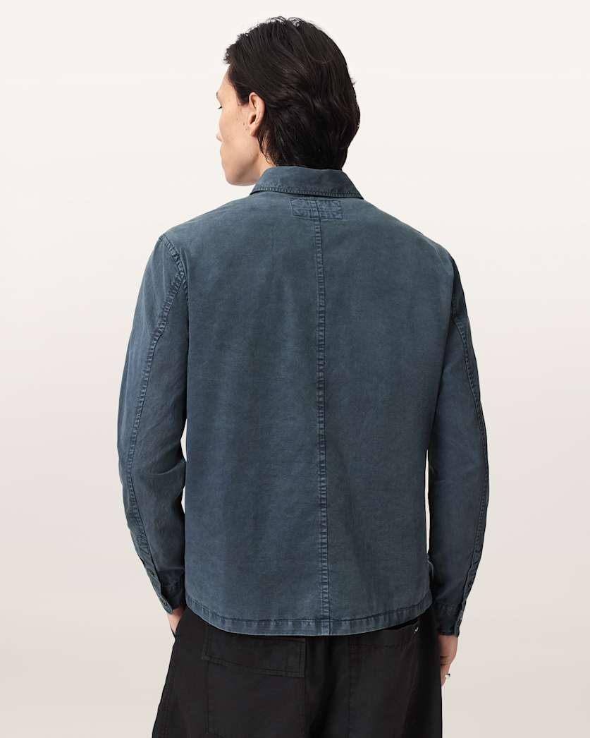 AllSaints Rohdi Long Sleeve Overshirt Dark Steel Blue
