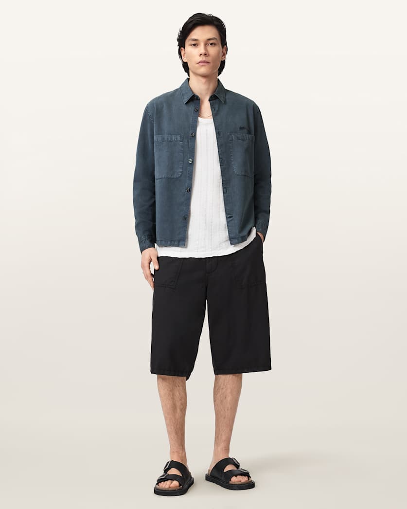 AllSaints Rohdi Long Sleeve Overshirt Dark Steel Blue