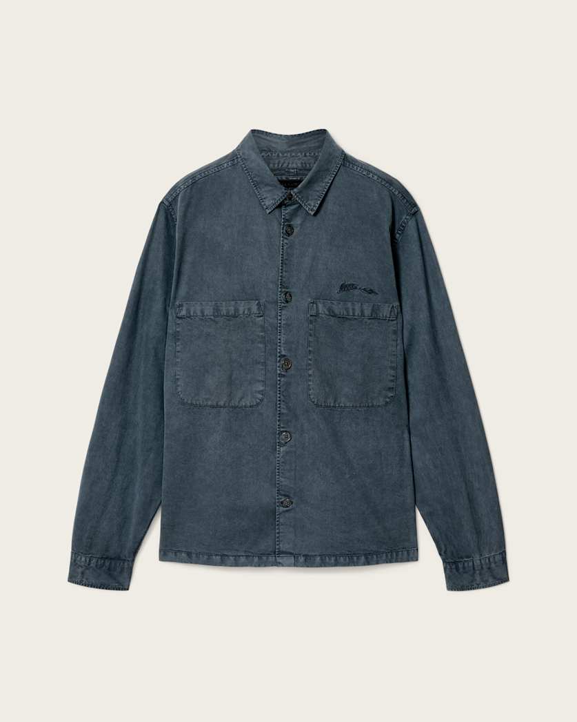 AllSaints Rohdi Long Sleeve Overshirt Dark Steel Blue