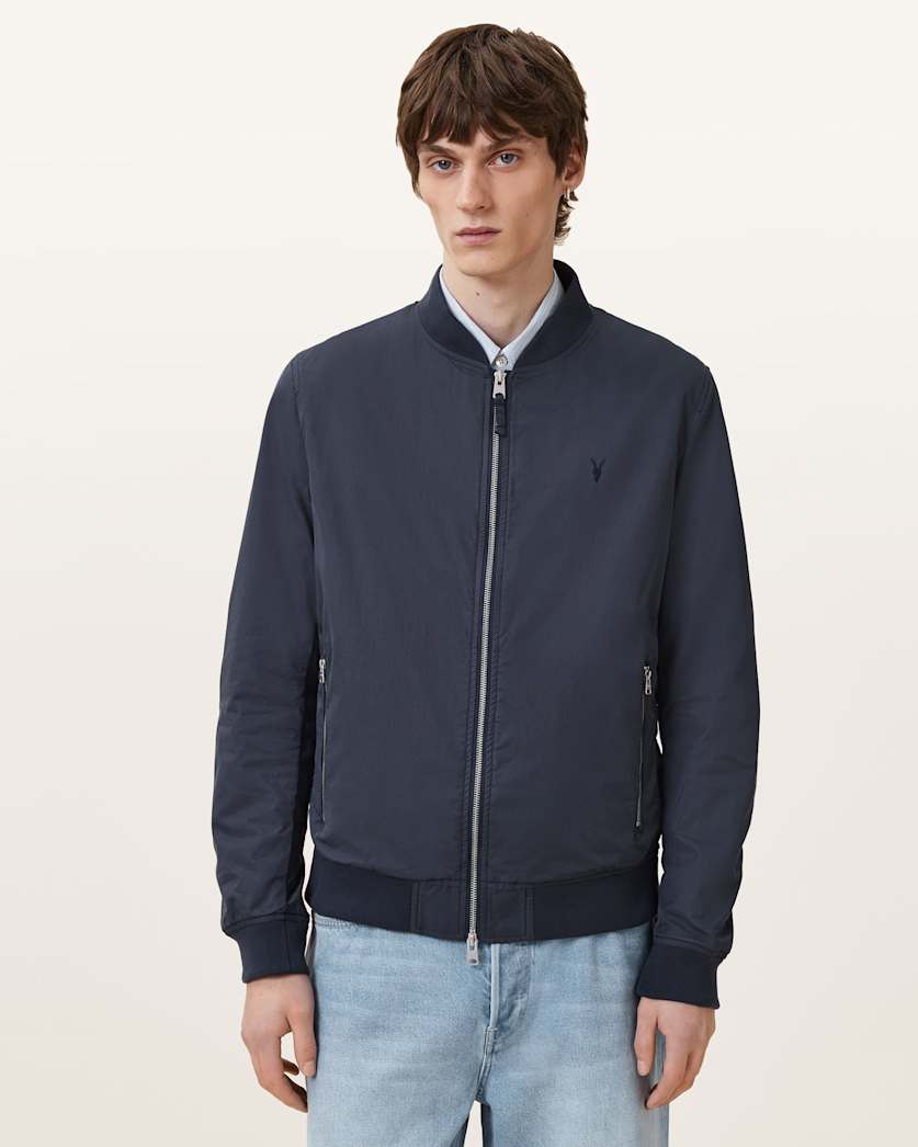 AllSaints Bassett Ramskull Bomber Jacket Command Blue