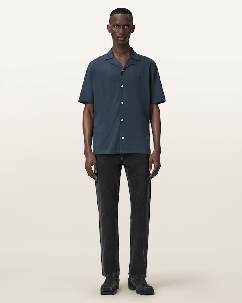 AllSaints Hudson Relaxed Fit Ramskull Shirt Eden Green