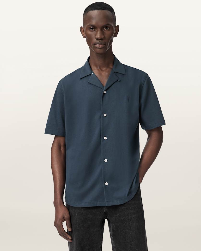AllSaints Hudson Relaxed Fit Ramskull Shirt Eden Green