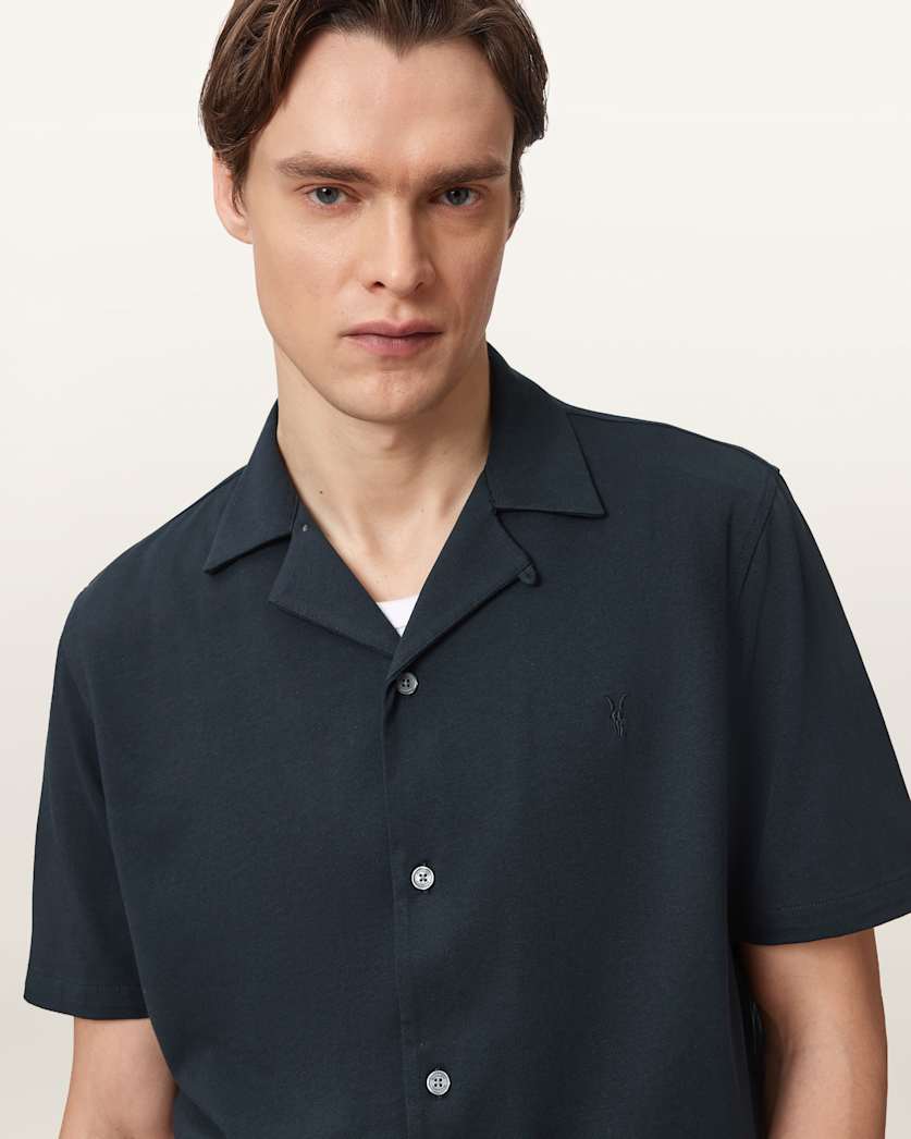 AllSaints Hudson Relaxed Fit Ramskull Shirt Eden Green