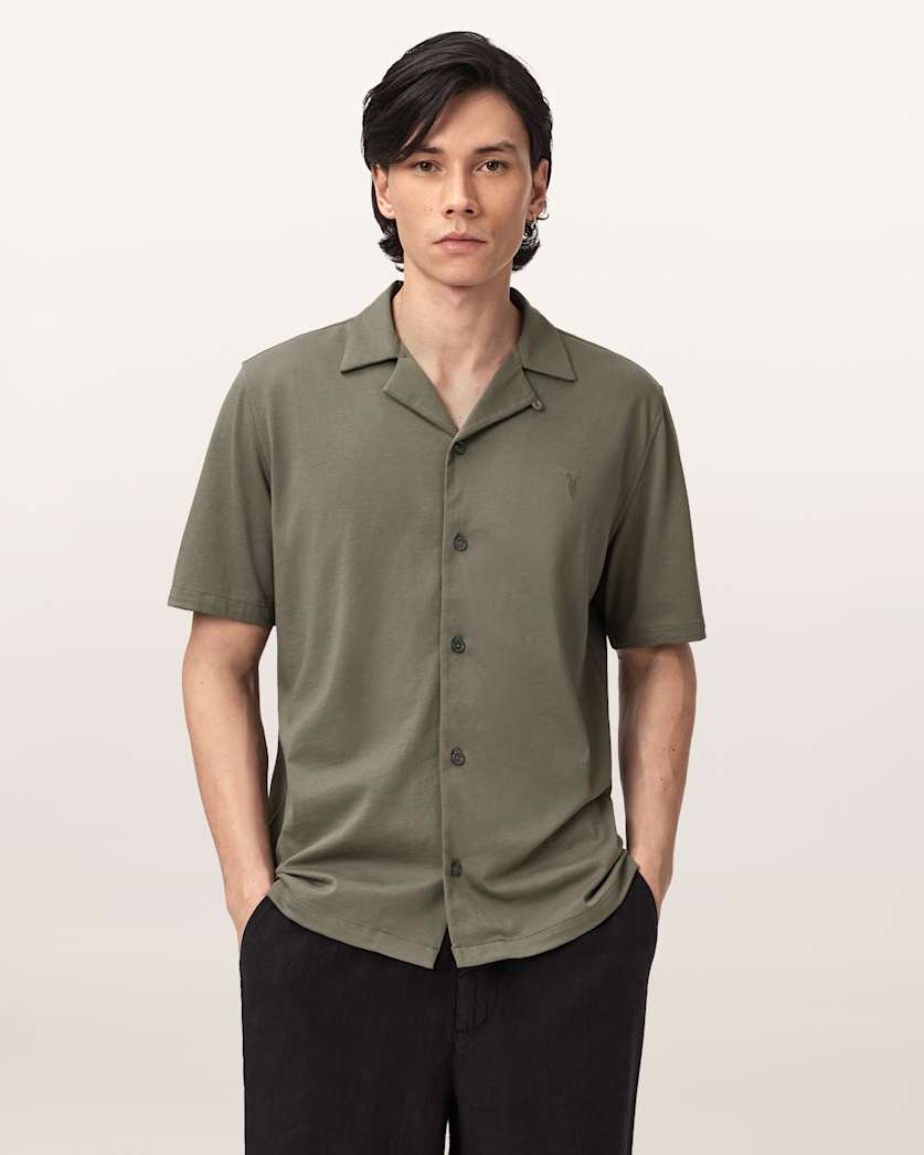 AllSaints Hudson Relaxed Fit Ramskull Shirt Eden Green
