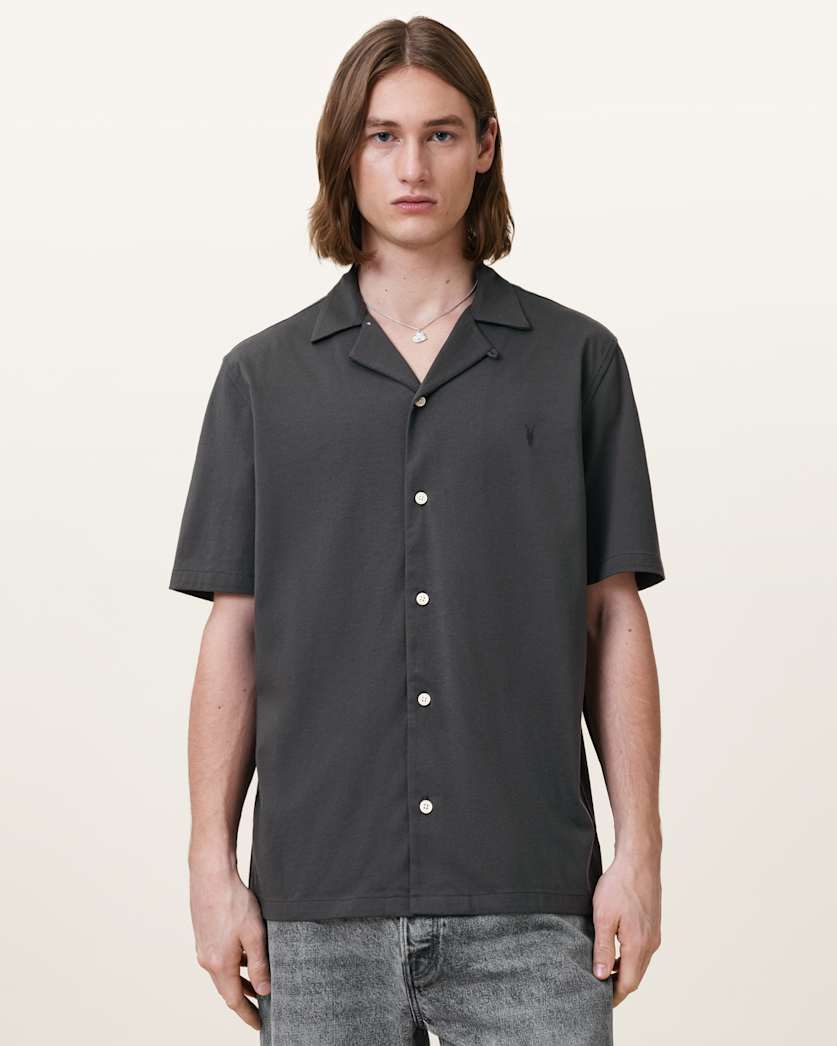 AllSaints Hudson Relaxed Fit Ramskull Shirt Eden Green