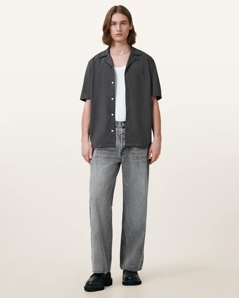 AllSaints Hudson Relaxed Fit Ramskull Shirt Eden Green
