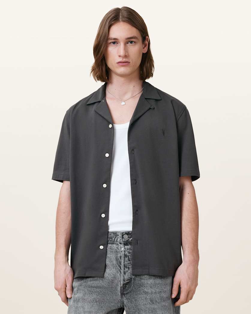 AllSaints Hudson Relaxed Fit Ramskull Shirt Eden Green