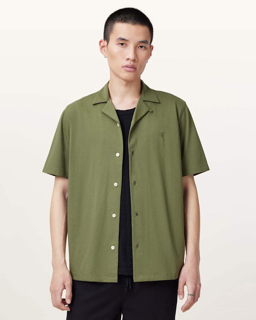 AllSaints Hudson Relaxed Fit Ramskull Shirt Eden Green
