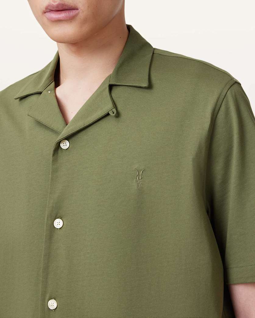 AllSaints Hudson Relaxed Fit Ramskull Shirt Eden Green