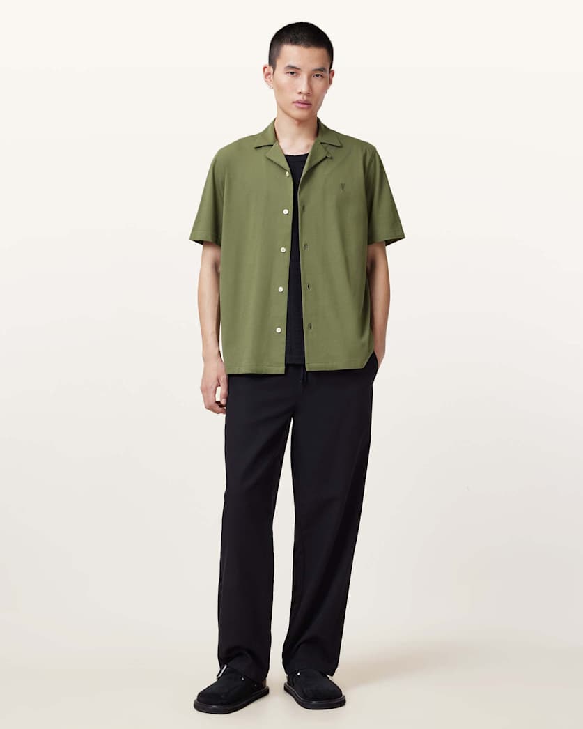 AllSaints Hudson Relaxed Fit Ramskull Shirt Eden Green