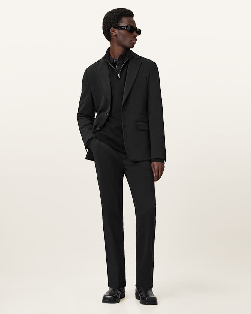 AllSaints Kilburn Zip Funnel Neck Ramskull Sweater Navy Blue