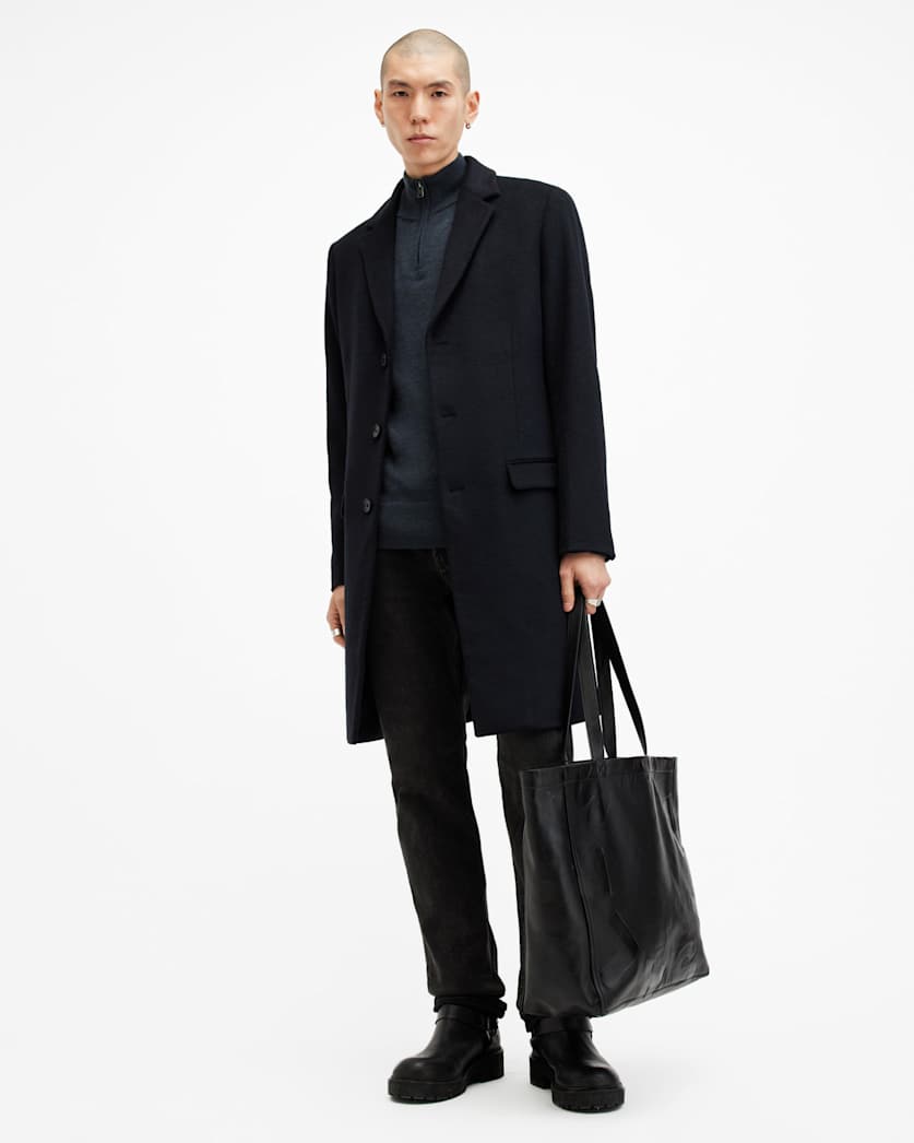 AllSaints Kilburn Zip Funnel Neck Ramskull Sweater Navy Blue