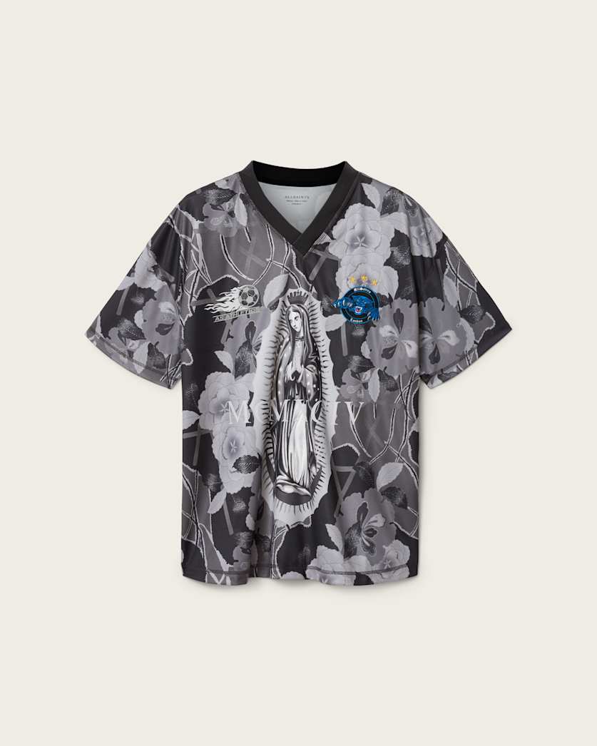 AllSaints Puerto Oversized Short Sleeve Soccer Shirt Jet Black
