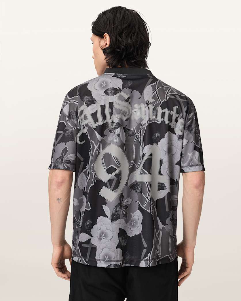 AllSaints Puerto Oversized Short Sleeve Soccer Shirt Jet Black