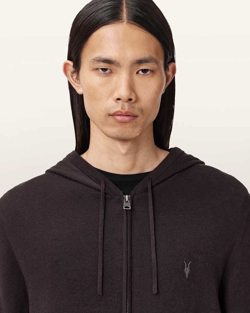 AllSaints Mode Merino Zip Up Ramskull Hoodie Black