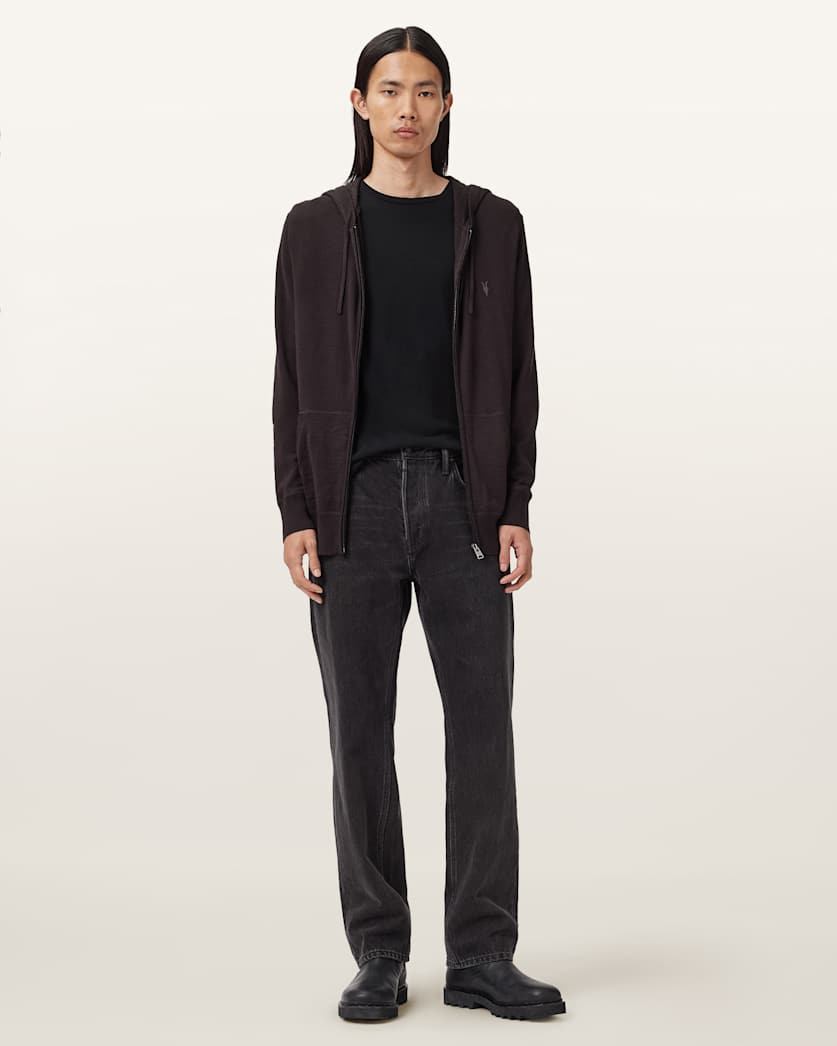 AllSaints Mode Merino Zip Up Ramskull Hoodie Black