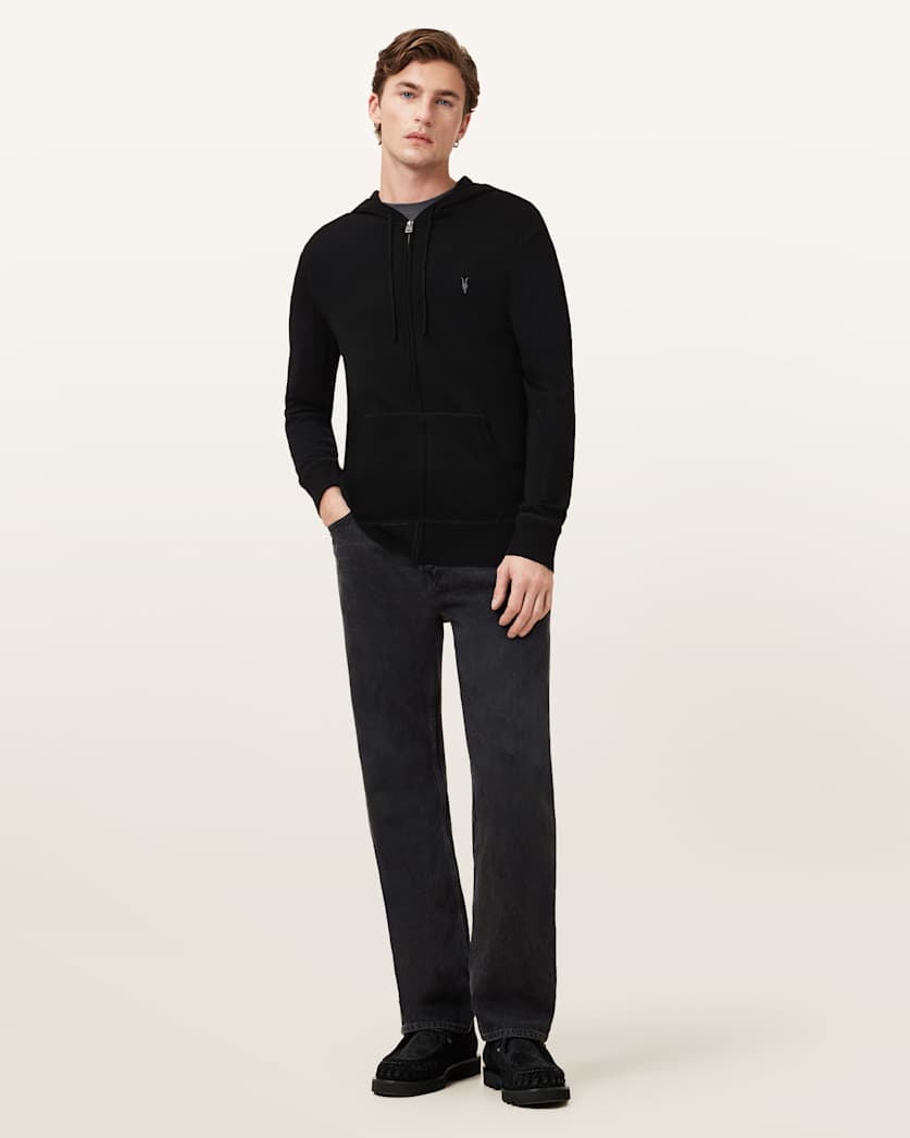 AllSaints Mode Merino Zip Up Ramskull Hoodie Black