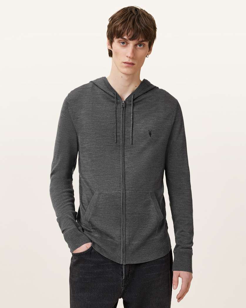 AllSaints Mode Merino Zip Up Ramskull Hoodie Black