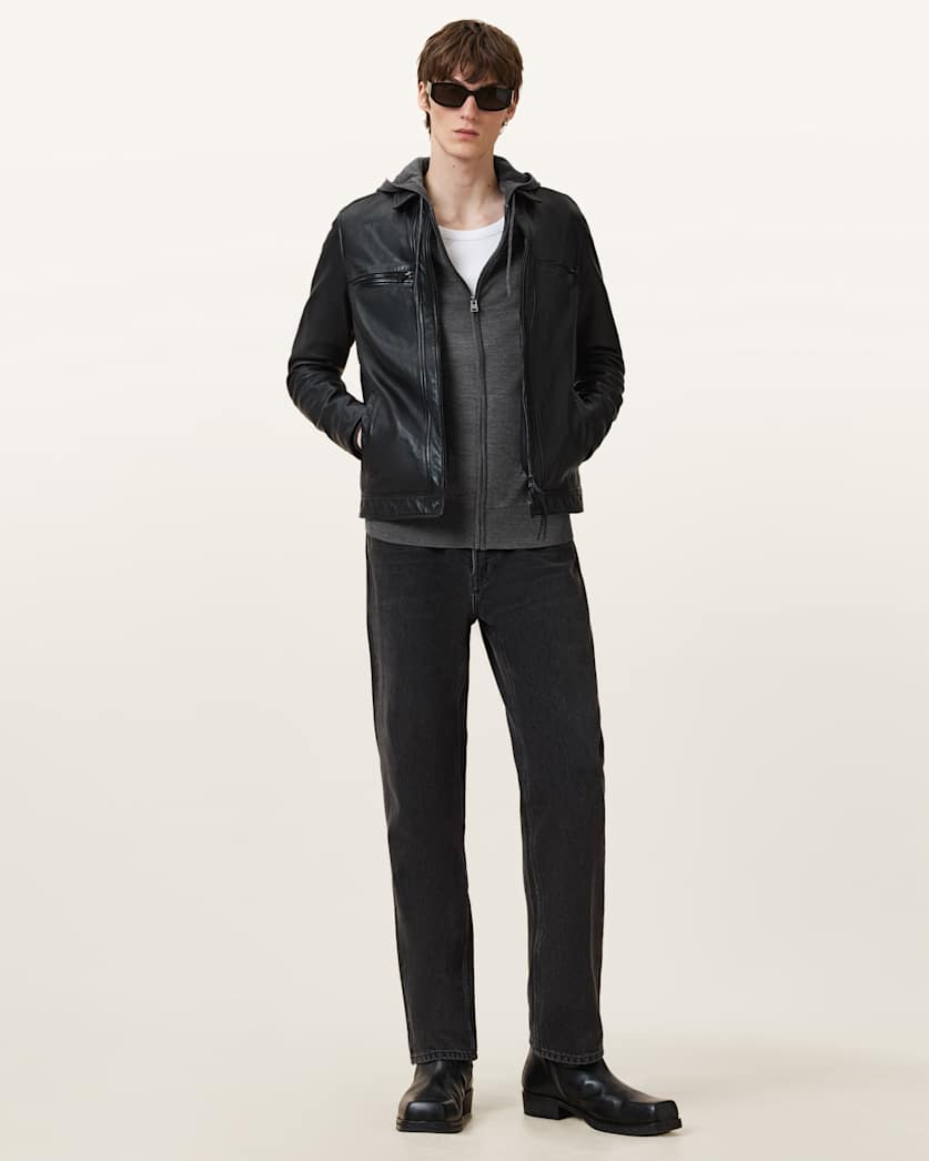 AllSaints Mode Merino Zip Up Ramskull Hoodie Black