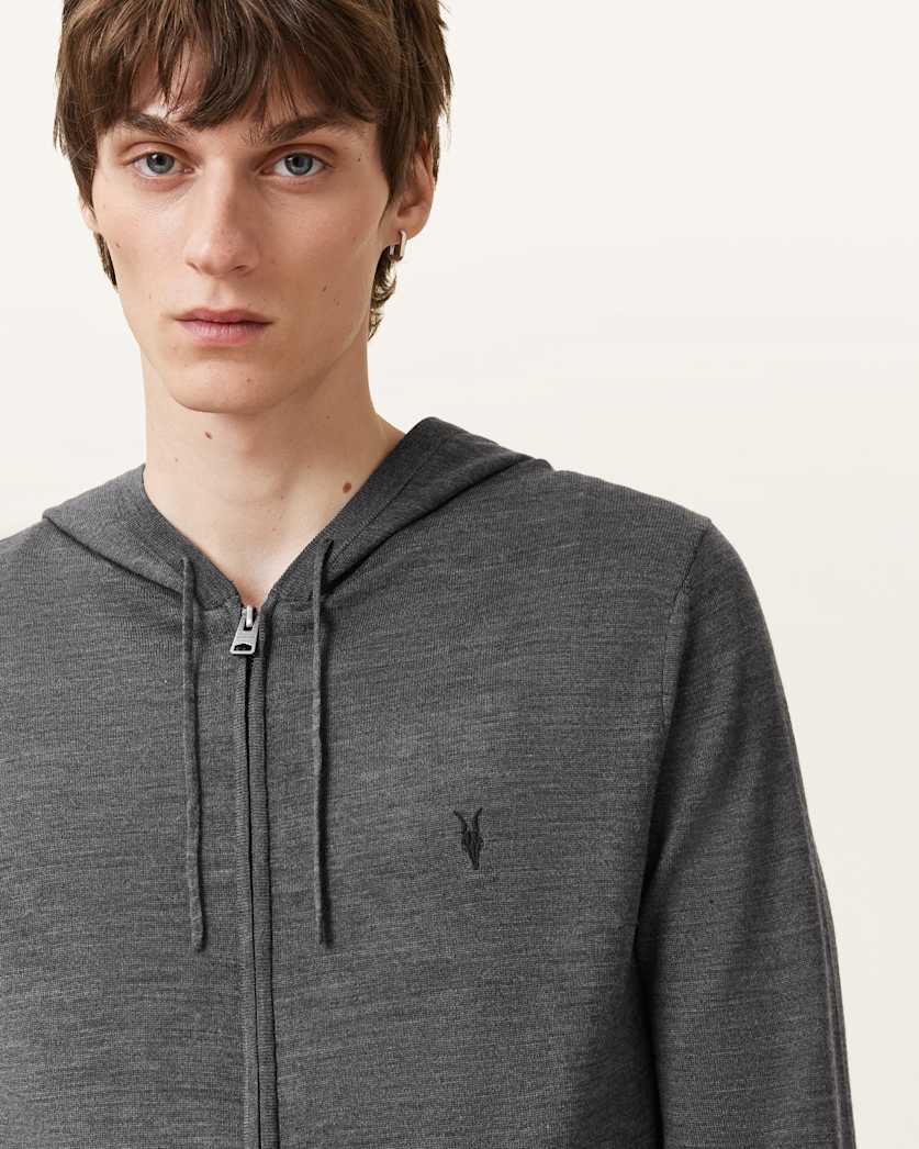 AllSaints Mode Merino Zip Up Ramskull Hoodie Black