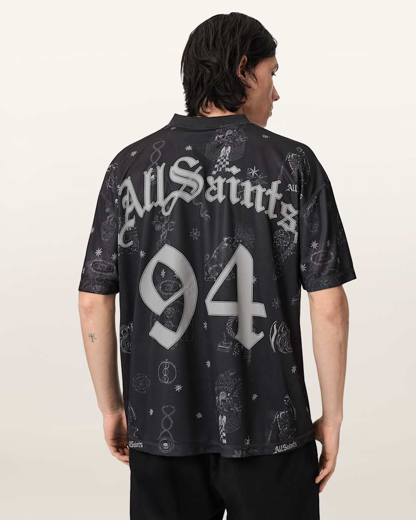 AllSaints Terra Oversized Short Sleeve Soccer Shirt Jet Black