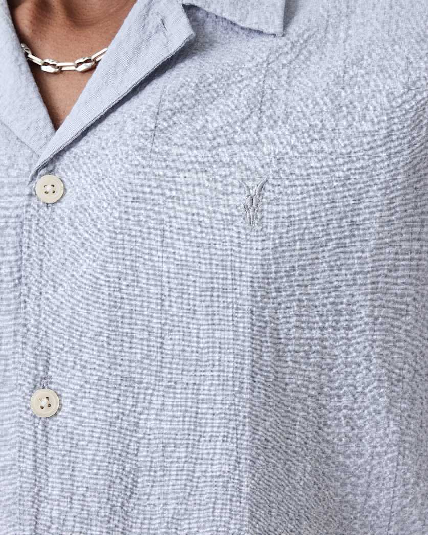 AllSaints Valmer Relaxed Fit Ramskull Shirt Blueberry Blue