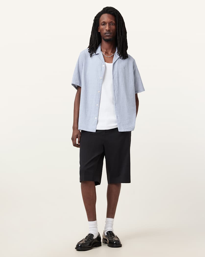 AllSaints Valmer Relaxed Fit Ramskull Shirt Blueberry Blue
