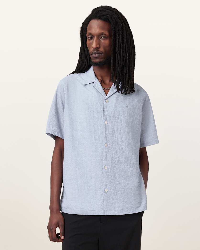 AllSaints Valmer Relaxed Fit Ramskull Shirt Blueberry Blue