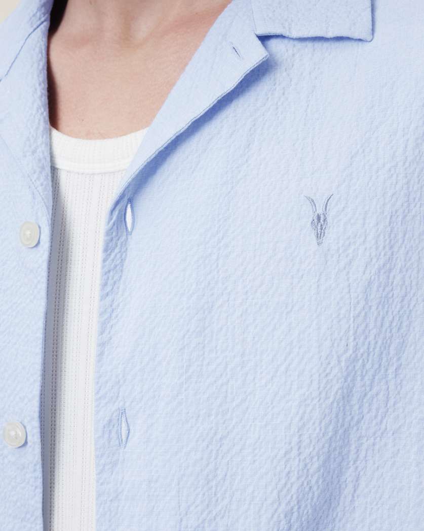AllSaints Valmer Relaxed Fit Ramskull Shirt Blueberry Blue