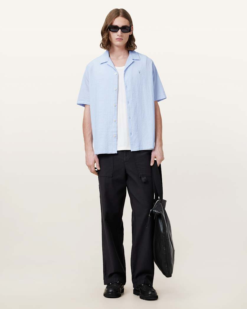 AllSaints Valmer Relaxed Fit Ramskull Shirt Blueberry Blue