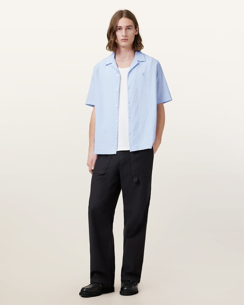 AllSaints Valmer Relaxed Fit Ramskull Shirt Blueberry Blue