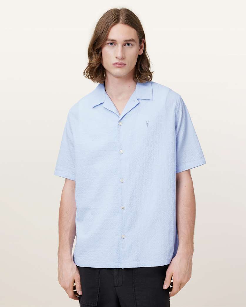 AllSaints Valmer Relaxed Fit Ramskull Shirt Blueberry Blue