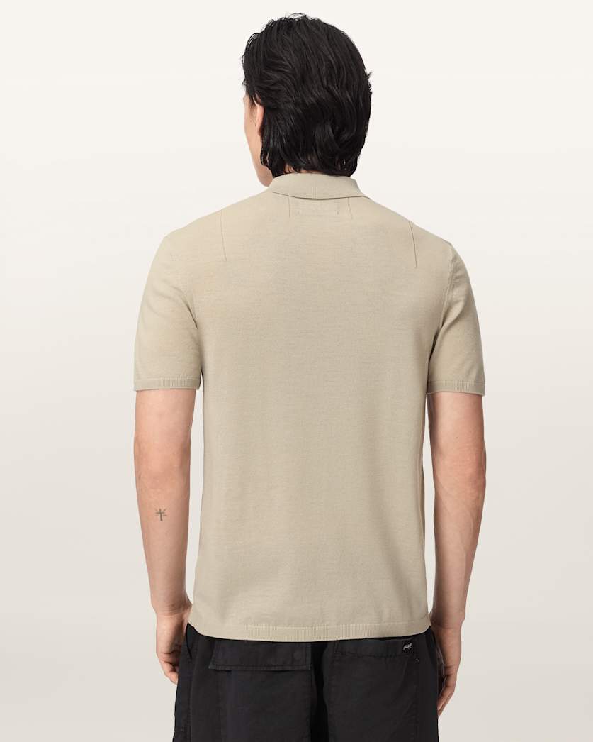 AllSaints Mode Merino Short Sleeve Ramskull Polo Shirt Navy Blue